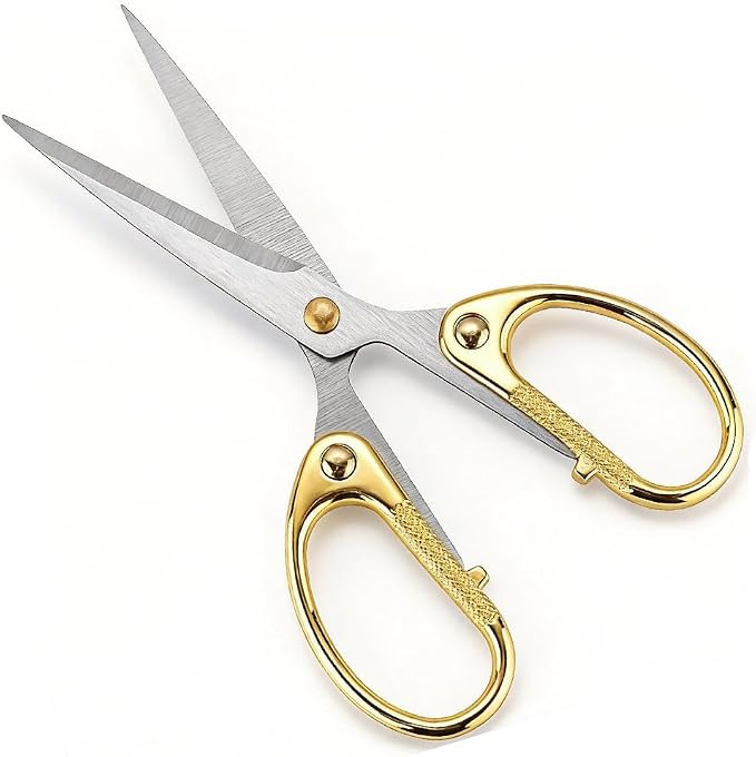 5" All Stainless Steel Office Scissors,Ultra Sharp Blade Shears,Sturdy Sharp Scissor for Office Home School Sewing Fabric Craft Paper All Purpose Scissors Gold