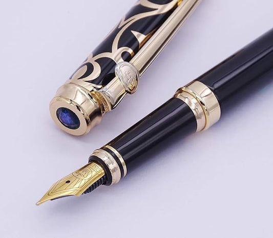 Lanxivi Duke Sweet Heart Pattern Gold Trim Fountain Pen Sapphire Jewerly Pen Pouch