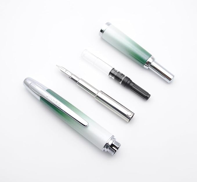 JINHAO 10 Press Fountain Pen, Retractable Metal Pen with Ink Converter (EF Nib 0.38mm, Gradient Grass Green)