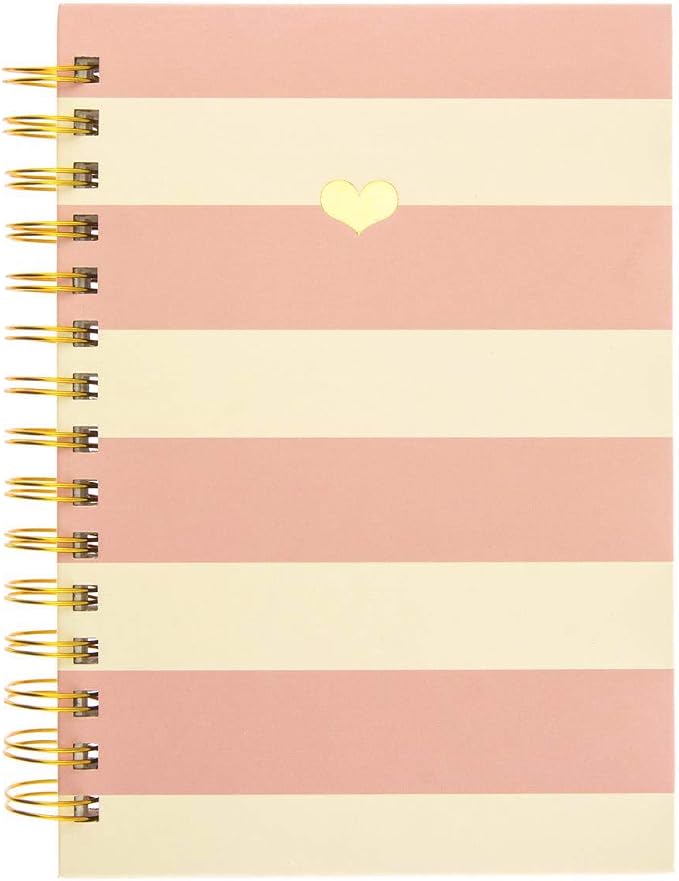Graphique Hardbound Spiral Journal | Heart of Gold Pink Stripe Design | Premium Paper | Notebook | Diary | Lists | Record Month and Date | Great Gift | 160 Ruled Pages | 6.25” x 8.25”