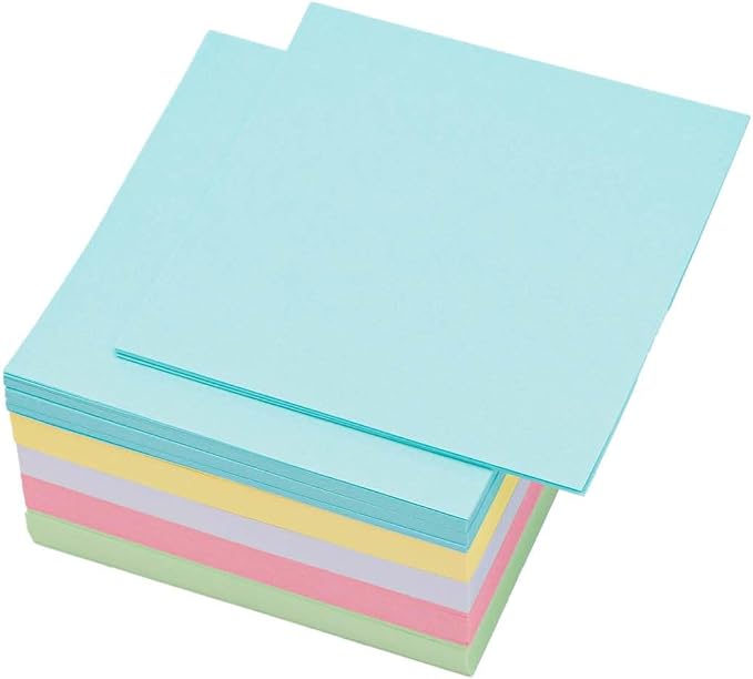 Non Sticky Blank Notes Cube 500 Sheets 3.35x3.35 Inch 5 Bright Colors Memo Note Loose Paper Cubes for Taking Reminders Home Office Writing Supplies