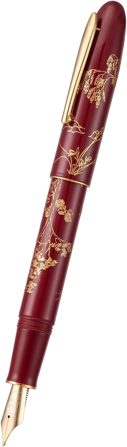 HONG DIAN N23 Red Rabbit Fountain Pen, Long Blade Medium Nib Gold Trim, New Year Lucky Rabbit Carving Design, Smooth Writing Pen with Converter and Metal Pen Box Set