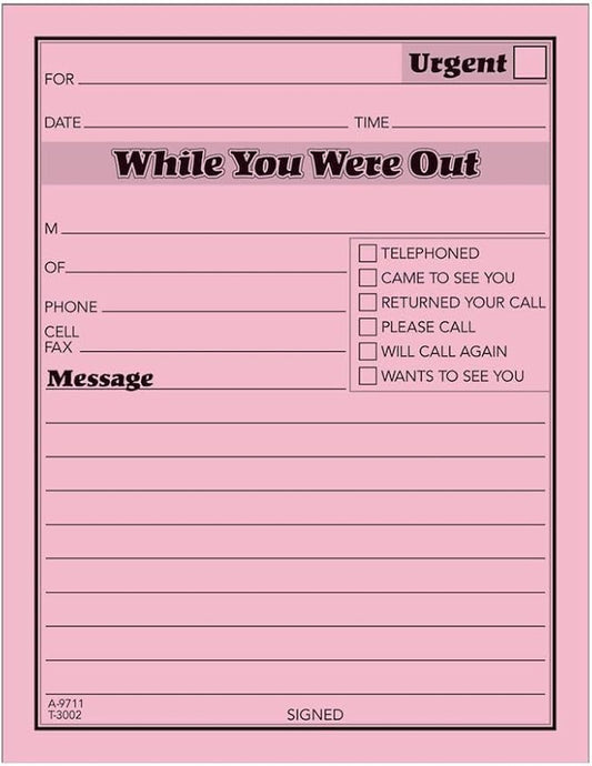 TOPS While You Were Out One-Sided Note Pads, 4.25 x 5.5 Inches, Pink, 50 Sheets per Pad, 12 Pads per Pack (3002P)
