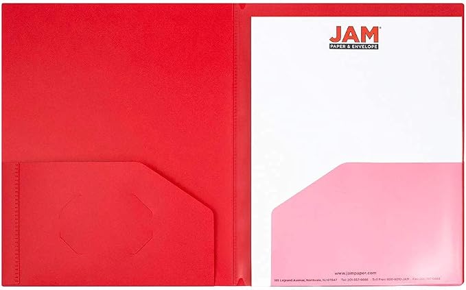 JAM PAPER Heavy Duty Plastic Multi Pocket Folders - 4 Pocket Organizer - Red - 2/Pack