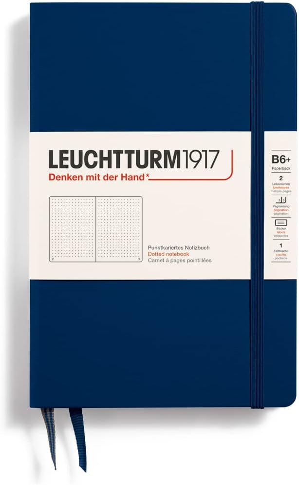 LEUCHTTURM1917 - Notebook Hardcover Paperback B6+ - 219 Numbered Pages for Writing and Journaling (Navy, Dotted)