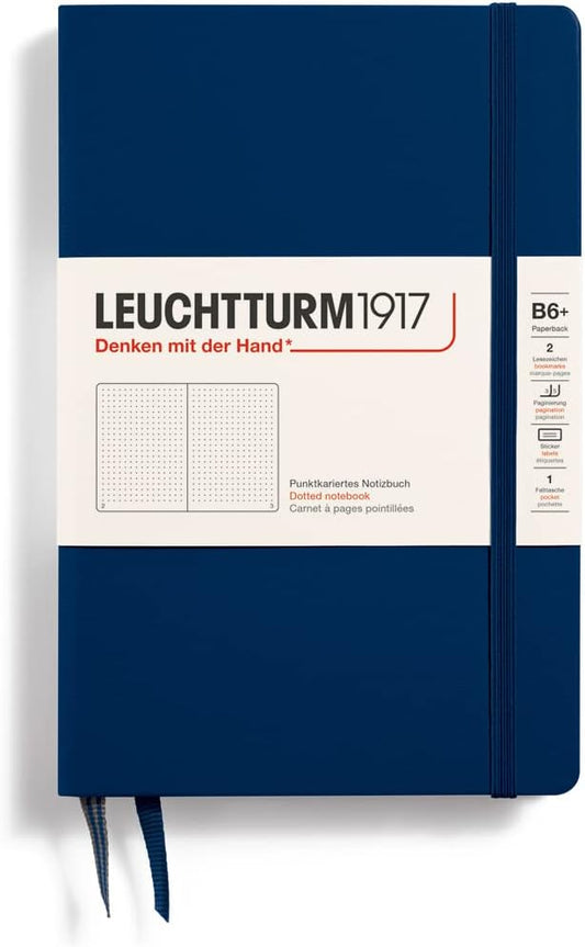 LEUCHTTURM1917 - Notebook Hardcover Paperback B6+ - 219 Numbered Pages for Writing and Journaling (Navy, Dotted)