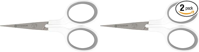 Westcott 16380-001 4" Curved Blade Titanium Embroidery Scissors for Crafting, White/Gray (Pack of 2)