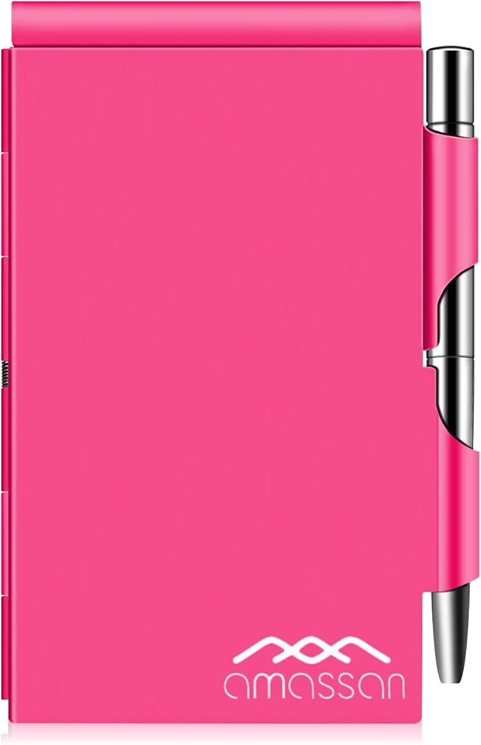 Metal Pocket Notebook, Portable Small Pocket Notepad Aluminum Note Case with Mini Metal Pen and 60-Page Sheets (Rose Pink)