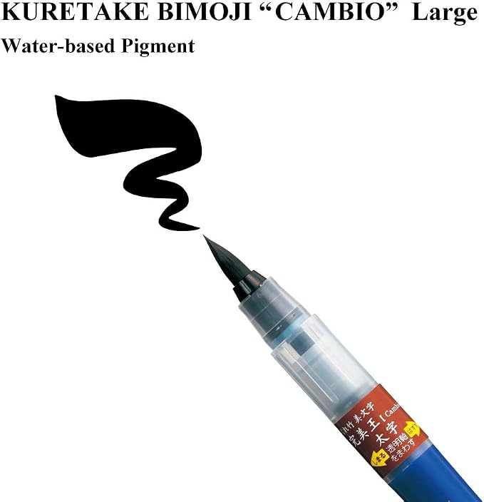 Kuretake ZIG Cambio Large Brush Pen, Black Refillable, Flexible Brush Tip for Calligraphy, Illustration, Professional quality, AP-Certified, No mess, Odourless, Made in Japan