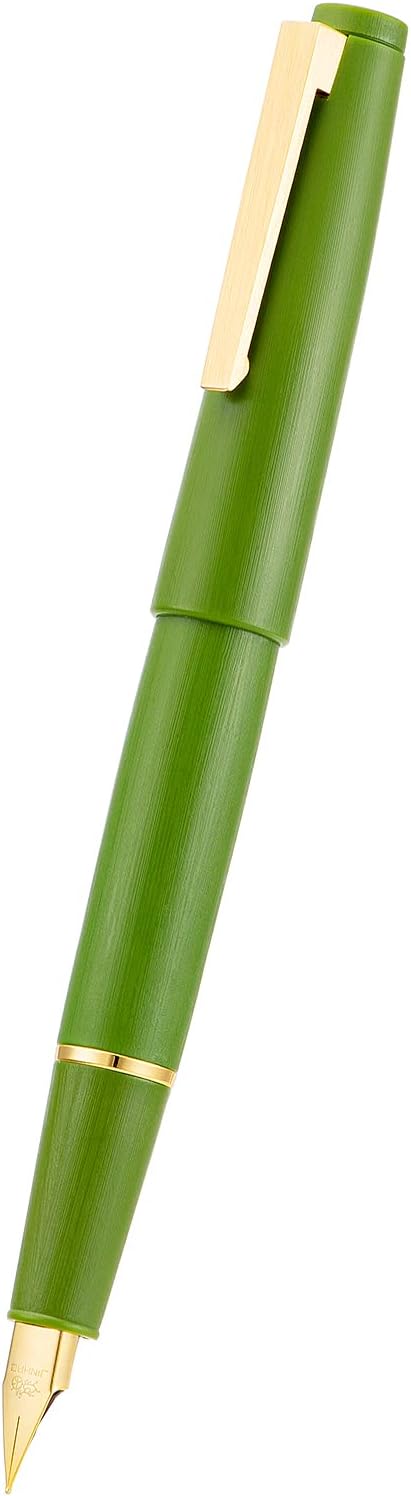 Jinhao 80 Avocado Green Fiber Brushed Fountain Pen, Iridium Ultra Fine Gold Nib with Ink Converter, Classic Design Smooth Writing Pen (Gold Clip)