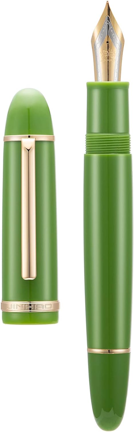 Jinhao X159 Avocado Green Acrylic Fountain Pen, Size 8 Fine Nib Gold Trim Classic Design Smooth Writing Pen with Converter