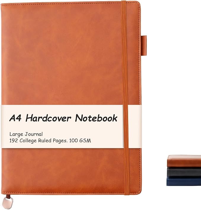 King Mills A4 Hardcover Notebook 8.5 X 11, A4 College Ruled Notebook, Brown | 192 Pages, 100GSM Premium Paper, A4 Notebook Hardcover, PU Leather Cover, Pen Loop