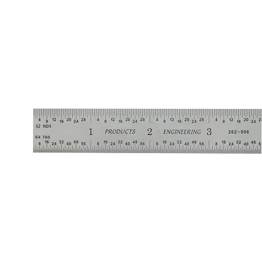 PEC Tools 6" x 150mm Machinist Metal Ruler, 1/25" Thick X 3/4" Wide, Satin Chrome Finish Tempered Stainless Steel Ruler, Measurement Markings 1/32",1/64", 0.5mm, 1mm, Made in USA