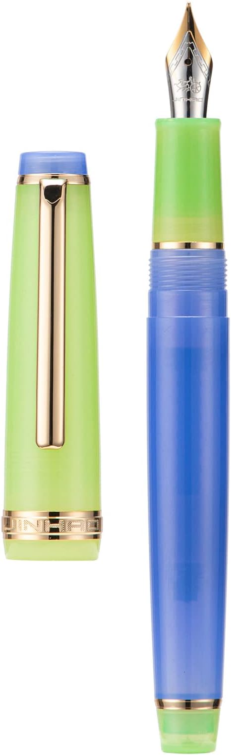 Jinhao 82 Acrylic Fountain Pen, Iridium Medium Nib with Ink Converter, Vintage Cornflower Blue Contrast Color Classic Design Smooth Writing Pen (Gold Trim)