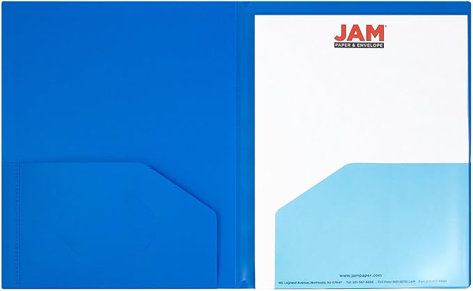 JAM PAPER Heavy Duty Plastic Multi Pocket Folders - 10 Pocket - Blue - 3/Pack