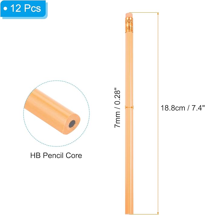 PATIKIL Round Pencils, 12 Pcs Triangle HB Graphite Pencil Wooden Pencils with Eraser for Classroom Office Writing Drawing Supplies, Orange