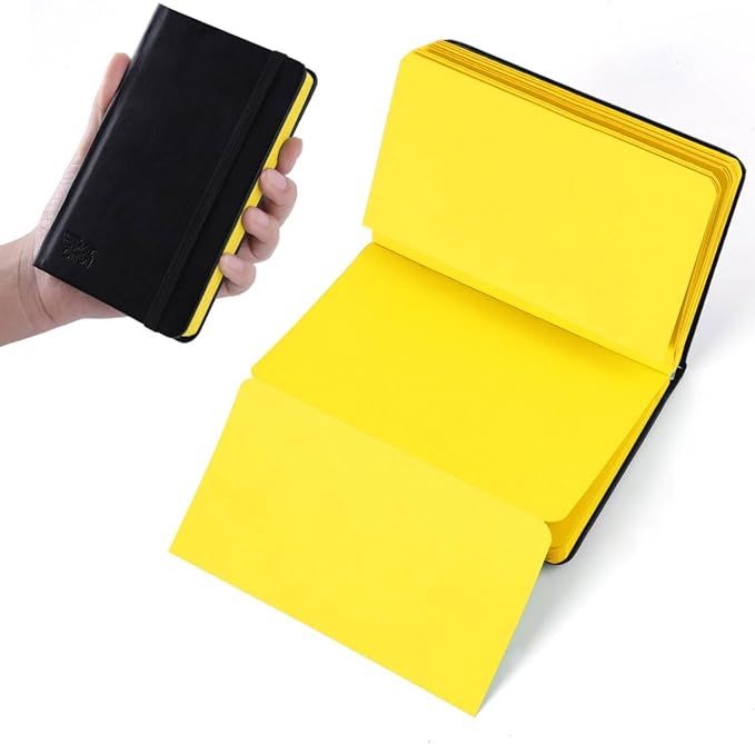 Small Premium Yellow Art Sketchbook,5.7 x 3.54 inches Mixed Media Notebook,34 Sheets 120 GSM Acid-Free Folding Drawing Papers, Hardcover Pocket Journal Sketchbook for All Artists