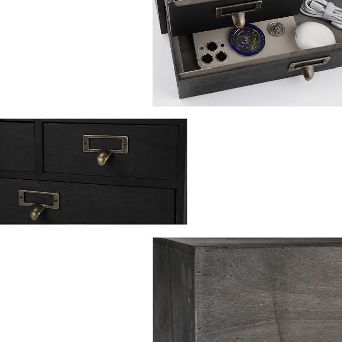 Wooden Storage Box Apothecary Drawers Vintage Wooden Box Wood Desktop Organizer Countertop Drawers Library Card Catalog Cabinet Apothecary Cabinet（BLACK 03）