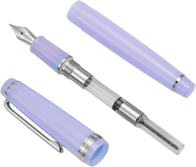 Jinhao 82 Acrylic Fountain Pen, Iridium Medium Nib with Ink Converter, Transparent Purple Classic Design Smooth Writing Pen (Silver Trim)