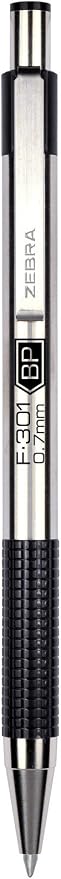 Zebra Pen F-301 Retractable Ballpoint Pen, Stainless Steel Barrel, Fine Point, 0.7mm, Black Ink (Pack of 6, 72 Count Total)