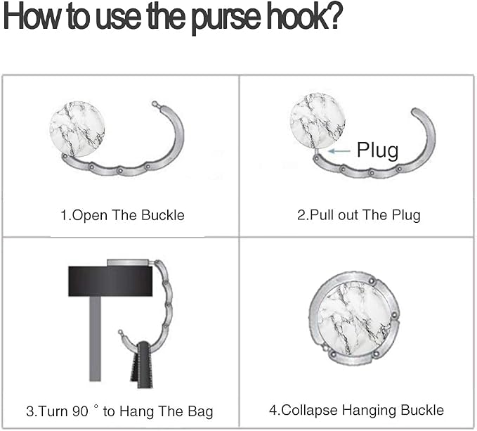Foldable Purse Hook Womens Bag Table Desk Hanger (2pack W-PB Marble Hook)