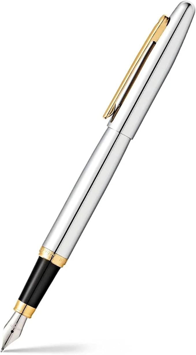 Sheaffer VFM Chrome Fountain Pen with Gold Tone Appointments and Medium Nib