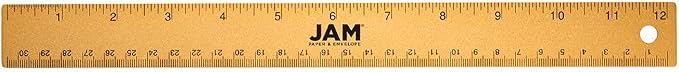 JAM PAPER Strong Aluminum Ruler - 12 Inch - Metal Ruler with Non-Skid Cork Backing - Gold Metallic - Sold Individually