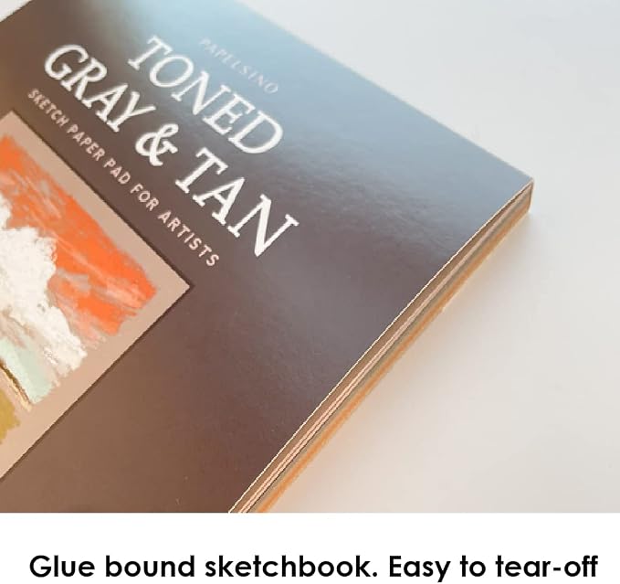 Toned Gray & Tan 4 Colors Sketchbook Paper Pad for Oil Pastel Colored Pencils Charcoal, 7.2 x 10”, f40 Sheets Papelsino