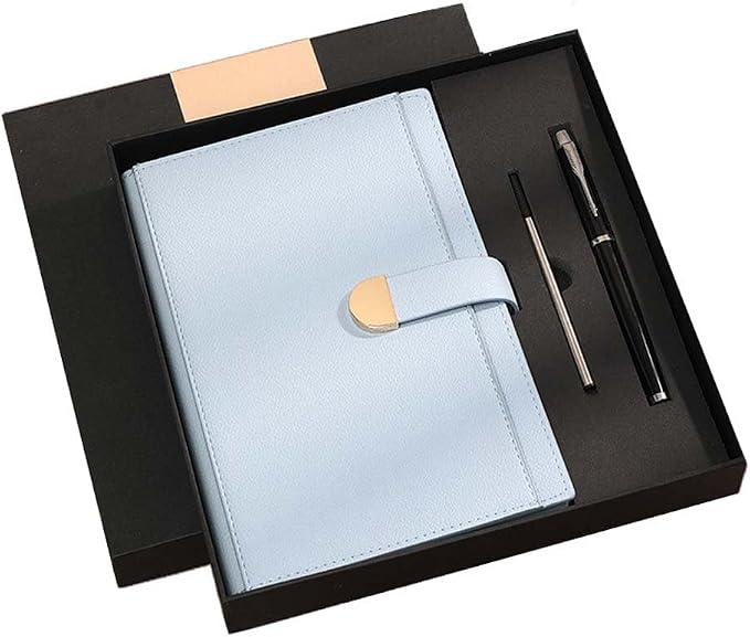 A5 Notebook Journal Leather Journal Hardcover With Pen Set for Work School Writing Business Notebook 300 pages + pen refill + gift box packaging(Lightblue)