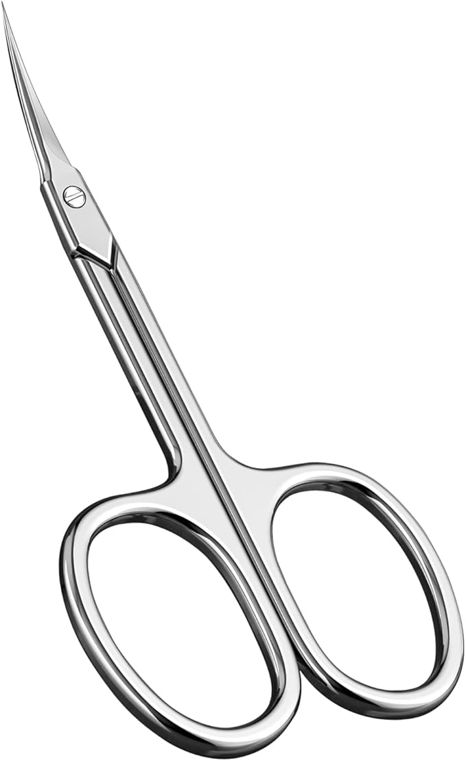 CGBE Cuticle Scissors, Extra Fine Curved Eyebrow Scissors, Silvery | Stainless Steel, Round Handle, Precise Pointed Tip, Hangnail And Dry Skin Trimming, Russian Manicure Care