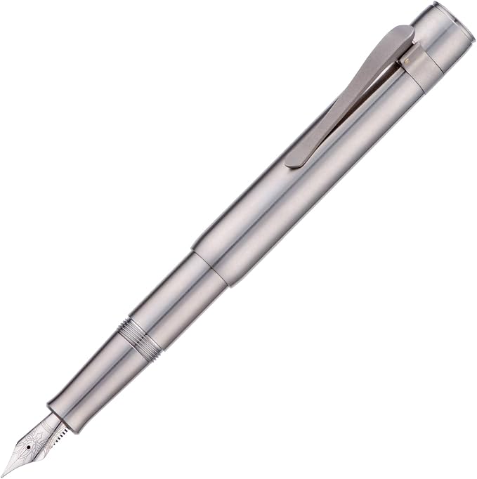HONG DIAN M2 Titanium Mini Fountain Pen, Bent Nib & Sleek Shape Metal Short Pocket Travel Pen (Titanium Gray)