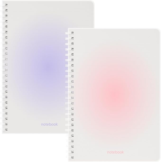Oucaru Spiral Notebook College Ruled 2 Pack A5 (5.9" x 8.3") Journaling Notebooks 140 Pages 100 GSM Gradient Small Lined Notebook Waterproof PP Cover for Work School Business Travel Note Books