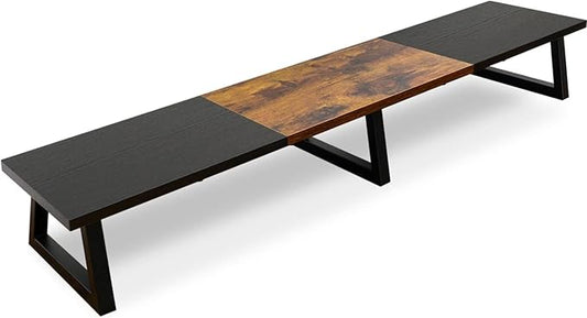 TEAMIX 42 inch Large Dual Monitor Riser, Desk Organizer Stand for TV Laptop | Extra Long Computer Stand Shelf, Wood & Steel TV Riser, Holds 300lbs, Keyboard & PS5 Storage Below, For Home Office & Gaming