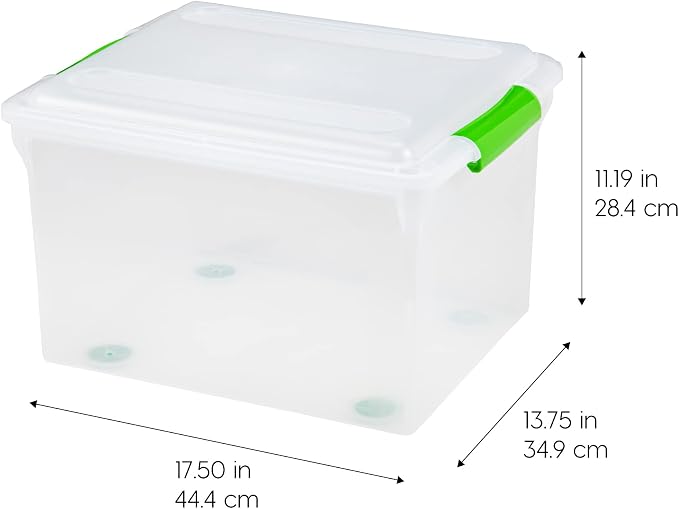 IRIS USA 4-Pack 35 Qt. File Box Organizer with Lid, Clear | Store documents and supplies with a secure closure, easy access, and organized storage for home or office use