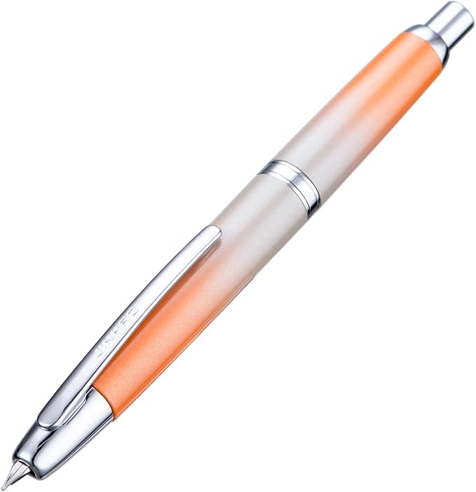 Jinhao 10 Press Fountain Pen with Box, Gradient Light Orange Retractable Extra Fine Nib with Ink Converter Set (Silver Clip)