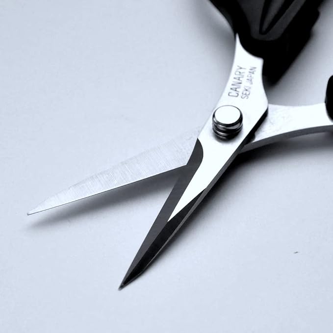 CANARY Spring Loaded Craft Scissors with Cover 6.3" [Sharp Tips], Made in JAPAN, Razor Sharp Japanese Stainless Steel Blade, Black