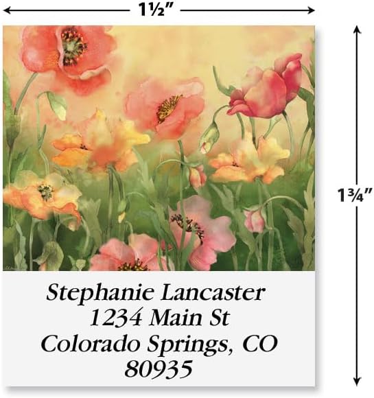 Colorful Images Floral Return Address Labels | Poppies, 144 Count, Self-Adhesive on Flat-Sheet Labels,, Customize with Name & Shipping Address