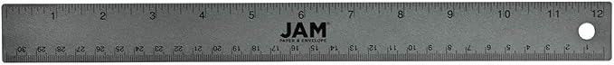 JAM PAPER Strong Aluminum Ruler - 12 Inch - Metal Ruler with Non-Skid Cork Backing - Grey Metallic - Sold Individually