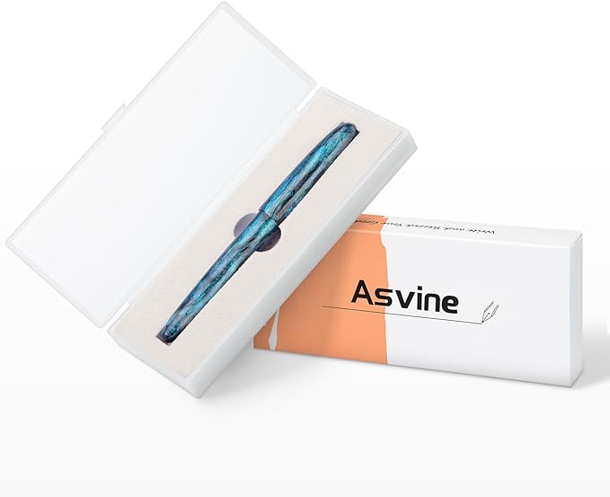 Asvine C80 Fountain Pen #8 Fine Nib Large Handcraft Pen with Converter Pen Case Collection Set (Light Blue Glitter)