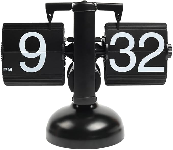 mooas Flip Desk Clock (Black), Retro Vintage Design Auto Flip Table Clock | Large Number Battery Powered Internal Gear Operated Home Decor Ideal for Home Office School Hotel Cafe