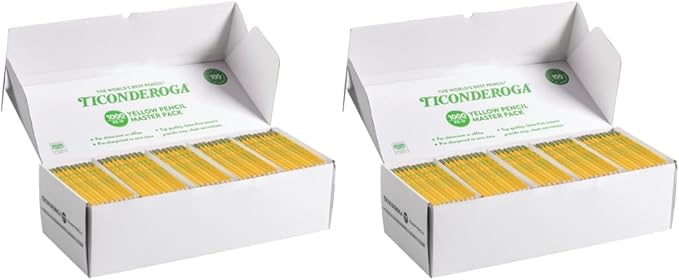 Ticonderoga Wood-Cased Pencils, Pre-Sharpened, 1000/Box, 2 Boxes | 2 HB Soft, Yellow, 2000 Pencils Total, X13100