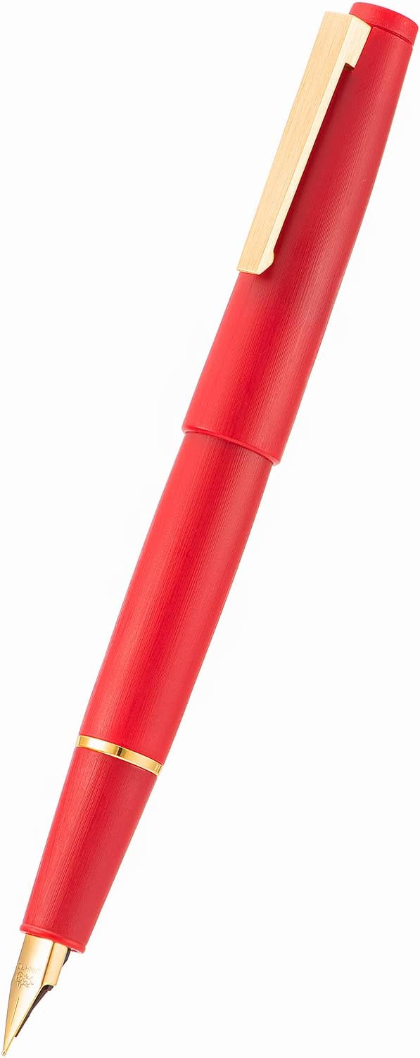 Jinhao 80 Red Fiber Brushed Fountain Pen, Iridium Fine Gold Nib with Ink Converter, Classic Design Smooth Writing Pen (Gold Clip)