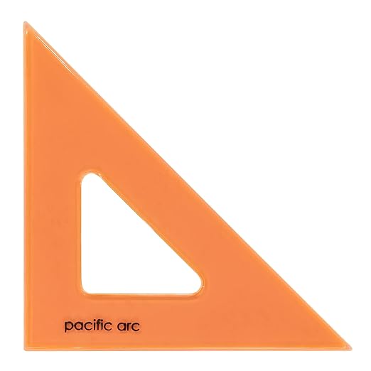 Pacific Arc's Scholastic Triangle - 8 inch - Fluorescent - 45/90 Angle - Polystyrene - Inking Edge - Technical Drawing Tools, Drafting, Architect and Engineering.