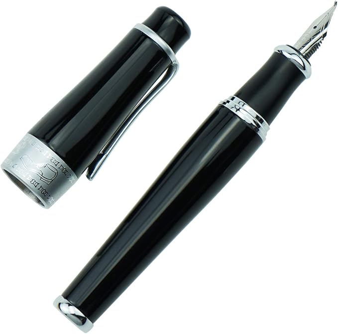 Asvine Charlie Chaplin Commemorative Black Fude Pen, Chinese Calligraphy Bent Nib Black Fountain Pen Fine to Broad by Duke