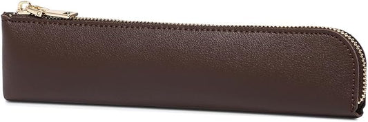 Slim Pencil Case Small Pencil Pouch Pen Case (Dark Brown/FL)