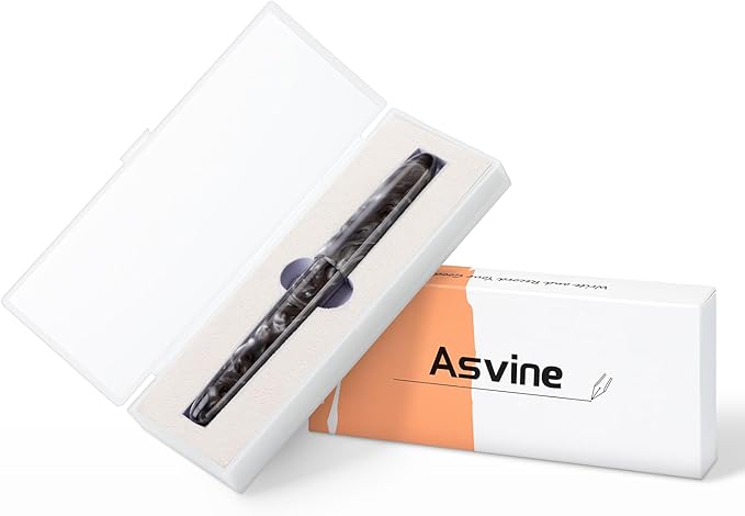 Asvine C80 Fountain Pen #8 Fine Nib Large Handcraft Pen with Converter Pen Case Collection Set (Gray Ripple)