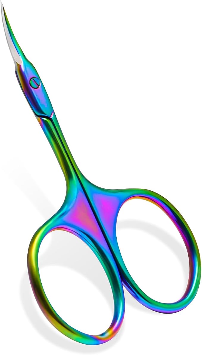 CGBE Cuticle Scissors, Extra Fine Curved Eyebrow Scissors, Colorful | Stainless Steel, Round Handle, Precise Pointed Tip, Hangnail And Dry Skin Trimming, Russian Manicure Care