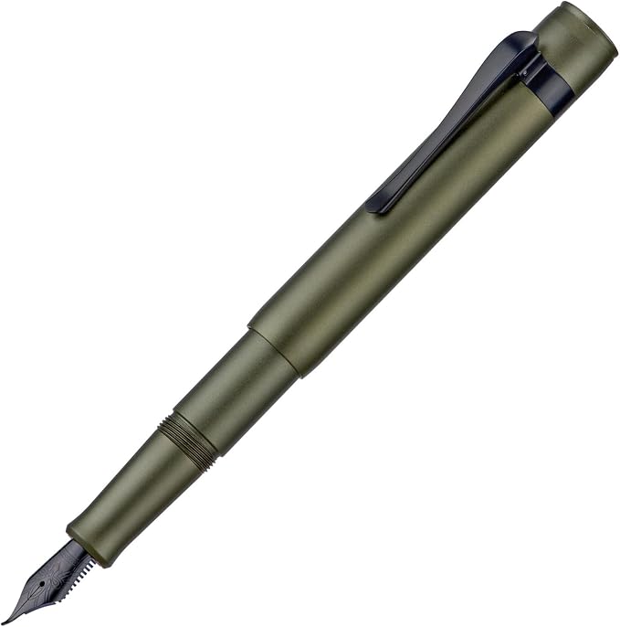 HONG DIAN M2 Black Forest Mini Fountain Pen, Bent Nib & Sleek Shape Aluminium Short Pocket Travel Pen (Army Green)