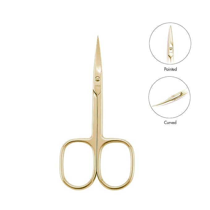 LIVINGO Nail Scissors Sharp Curved Blade Stainless Steel with Case | Fine Cutting Edge, Cuticle Trimming, Manicure Pedicure Care, Premium Gold Finish Design