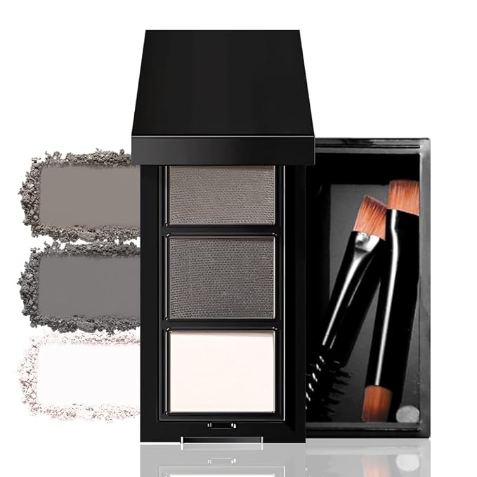 FeiCuiYun 3 Colors Eyebrow Powder Kit for Women, Long-Lasting Waterproof Matte Brow Powder, Eye Brow Powder with 2 Double-ended Eyebrow Brush, Purse-Friendly Compact (A03#Black Tea, 1Pcs)